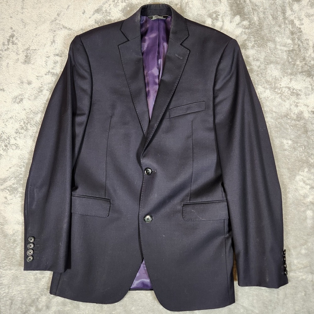 Saks Fifth Avenue RED Blazer Men's 38R Blue Trim Fit Wool Sport Coat Business